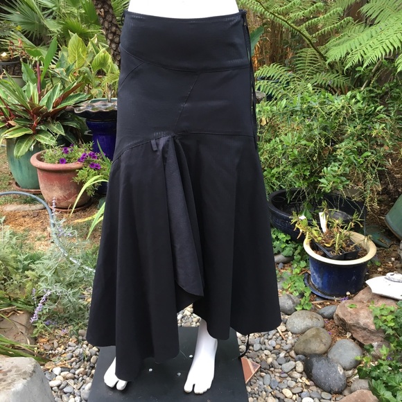 Asymmetrical Black Sateen Gored Skirt NWOT - Picture 1 of 6